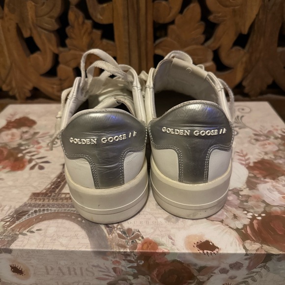 Golden Goose White and Silver Sneakers